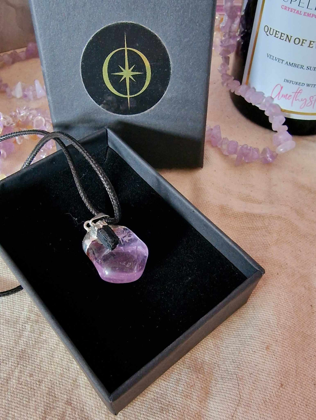 Amethyst & Black Tourmaline Crystal Necklace