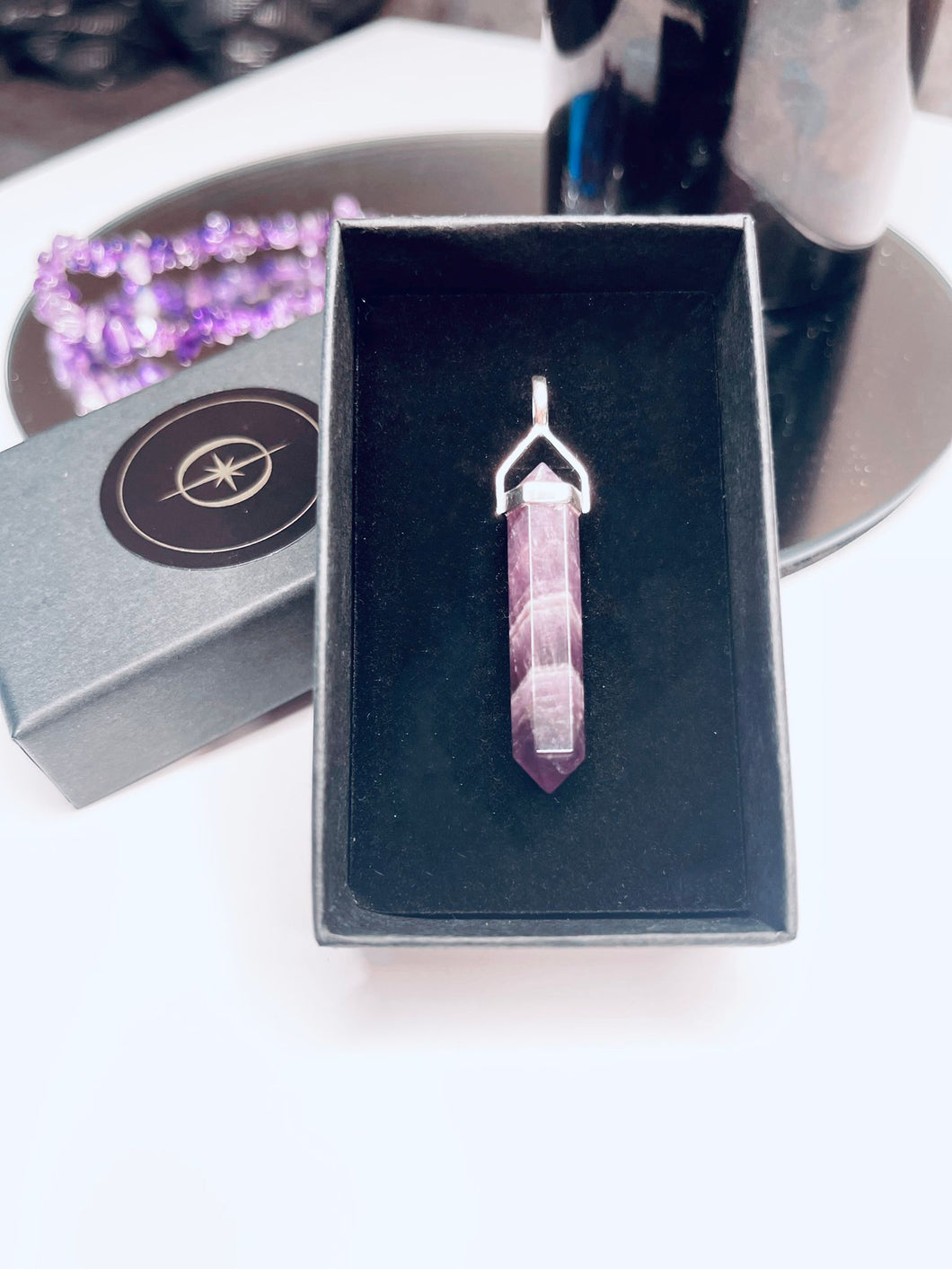 Amethyst Double Pointed Sterling Silver Pendant