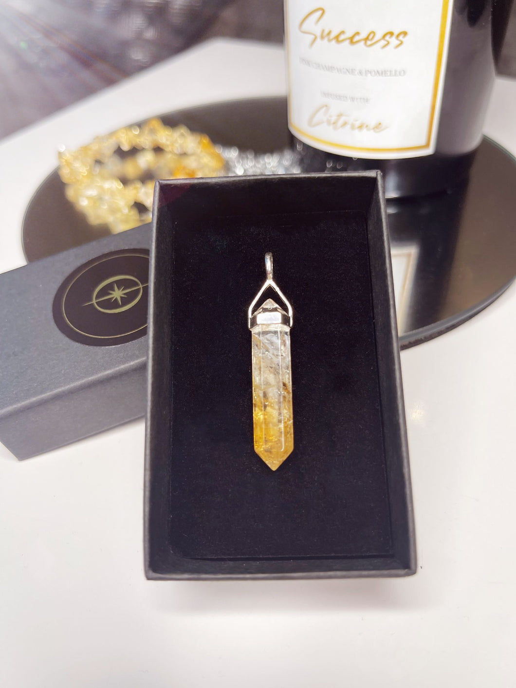 Citrine Double Pointed Sterling Silver Pendant