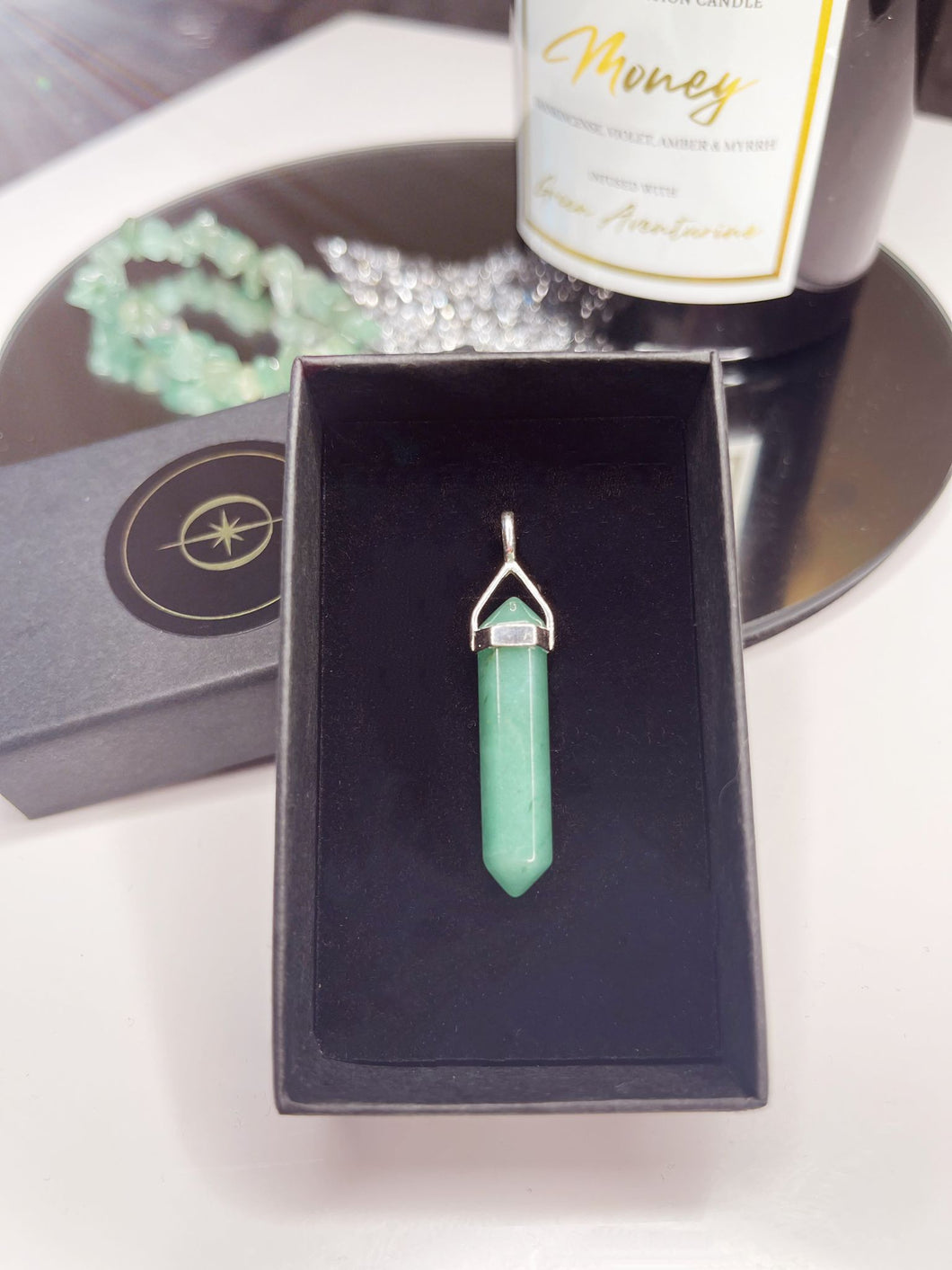 Green Aventurine Double Pointed Sterling Silver Pendant
