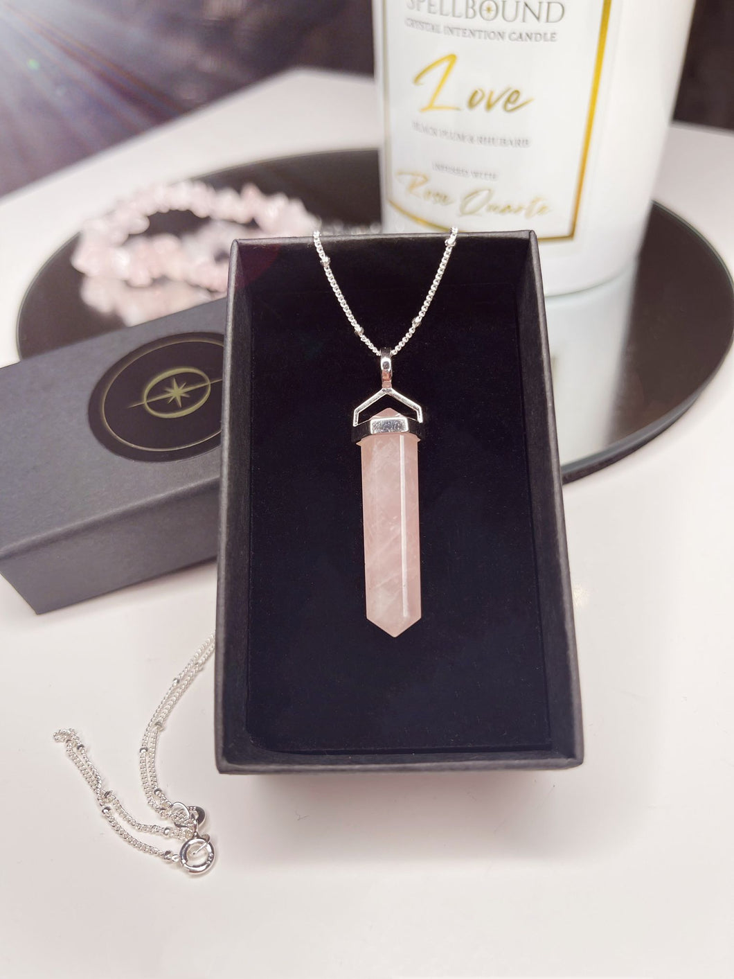 Rose Quartz Double Pointed Sterling Silver Pendant