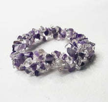 Load image into Gallery viewer, Amethyst &amp; Clear Quartz Multi-Strand Chip Bracelet
